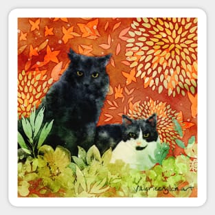 Desert Cat Brothers Negative Painting Orange Background Sticker